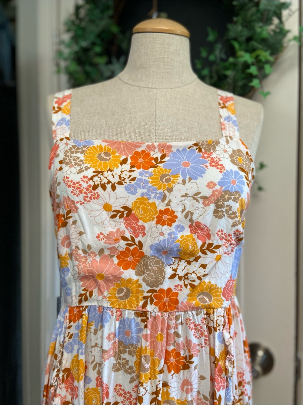 Abel The Label Anthropologie Autumn Tone  Floral Tie Back Maxi Dress 1970s Vibes